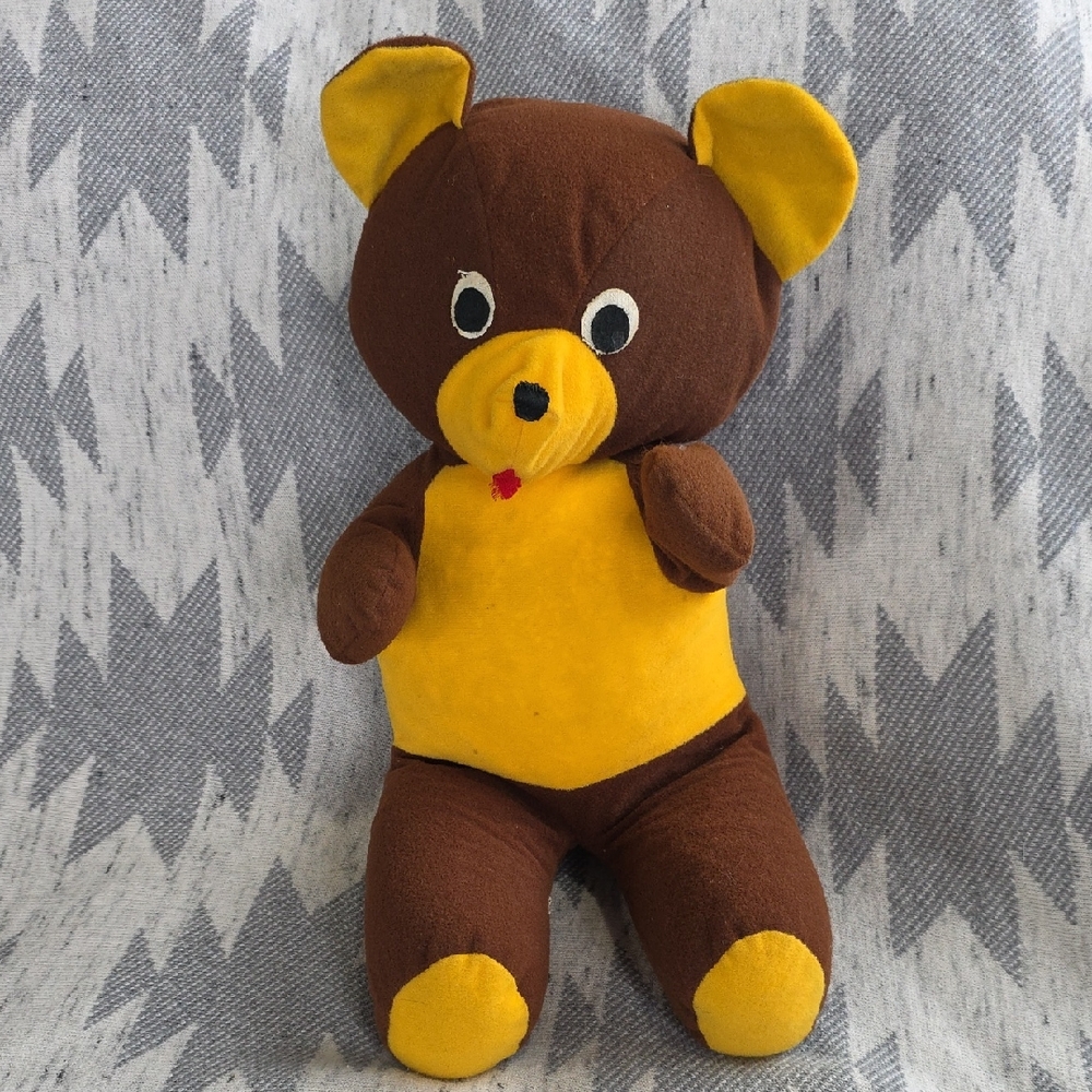 Vintage Plush Brown and Yellow Teddy Bear Carnival Bear